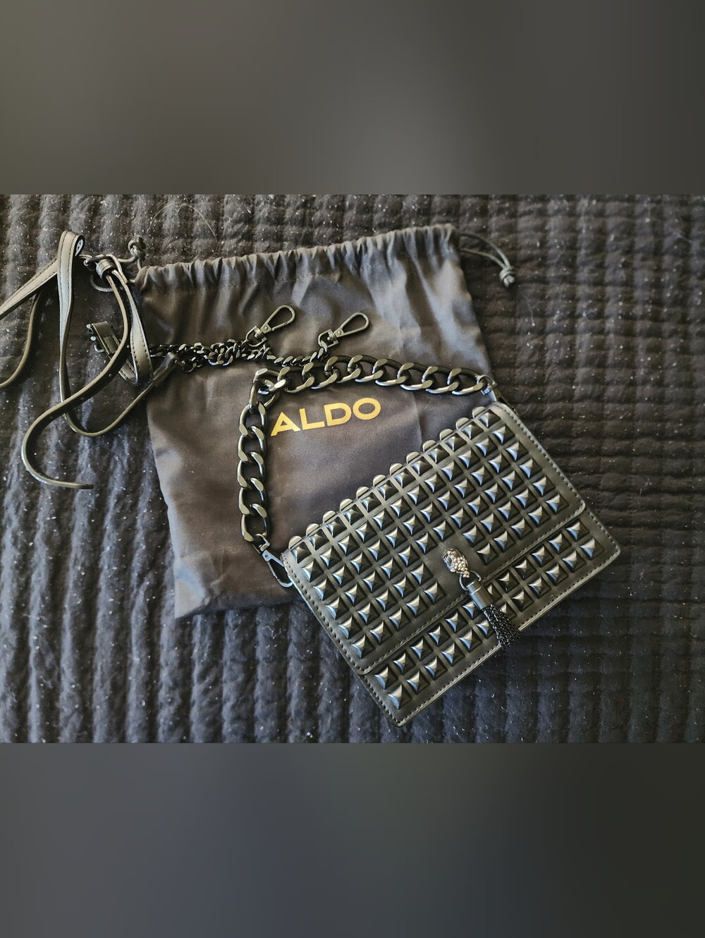ALDO Gorgio Black Studded Cross Body Purse NWOT